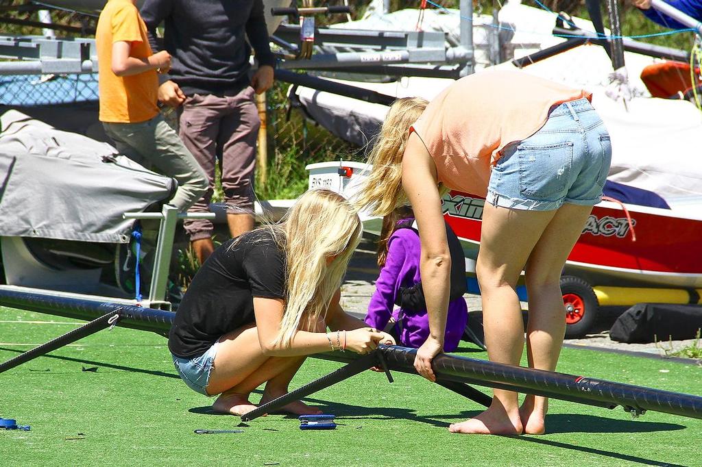 Working on a rig for the Womens 49erFX -  Sail Melbourne , 2013 - ISAF World Sailing Cup, Round 1- Day 0 © Richard Gladwell www.photosport.co.nz